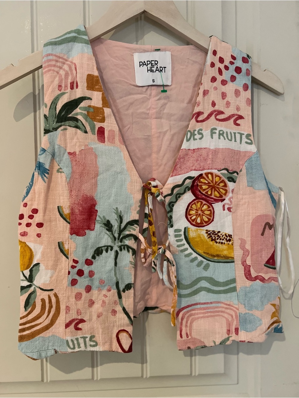Paper Heart Pink Multi Tropical Print Tie-Front Vest